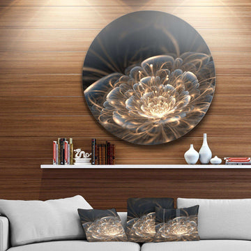 Fractal Flower with Golden Rays - Floral Oversized Circle Metal Wall Art